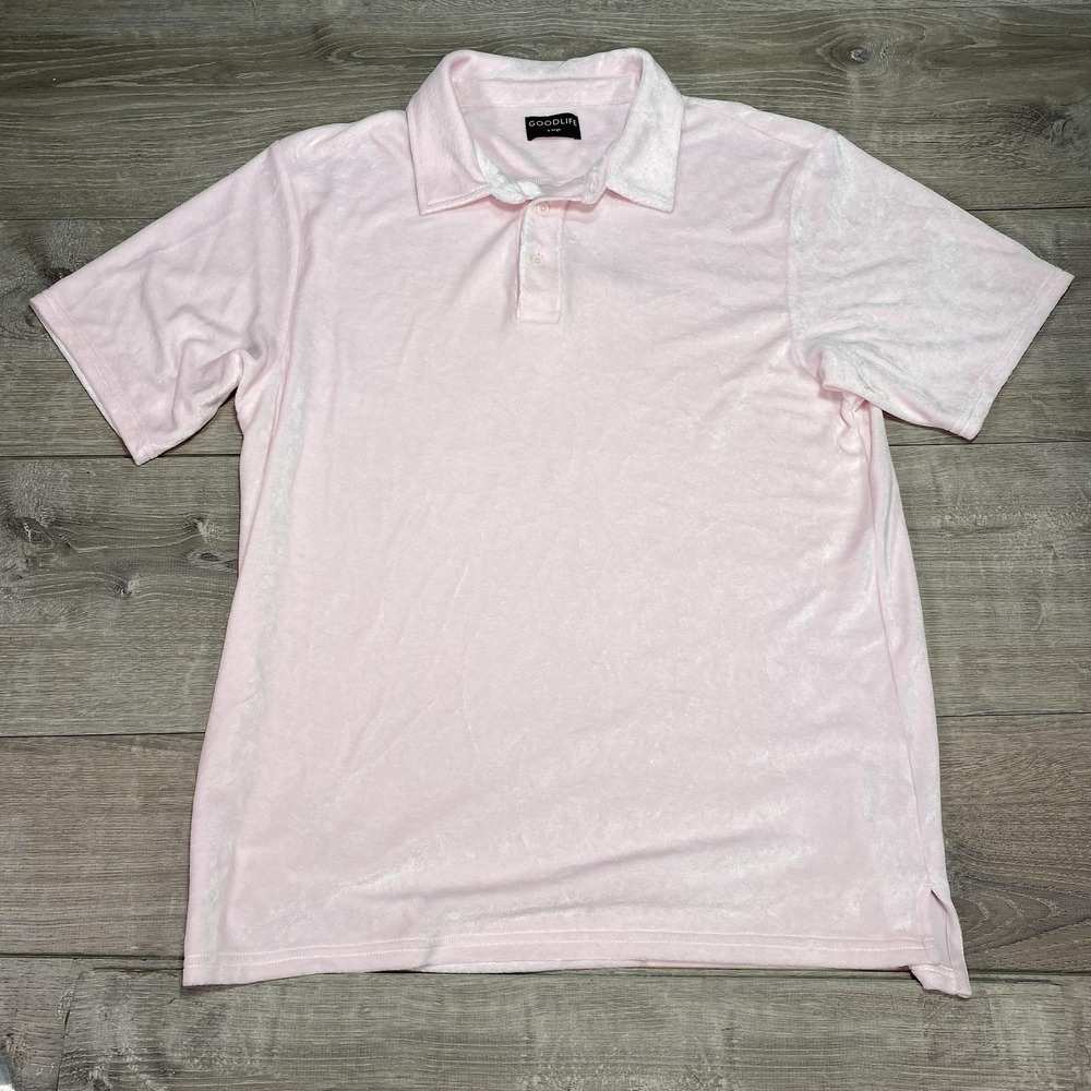 Goodlife Polo Shirt Men Large Terry Pink‎ Modal Cotton Blend Short Sleeve Knit